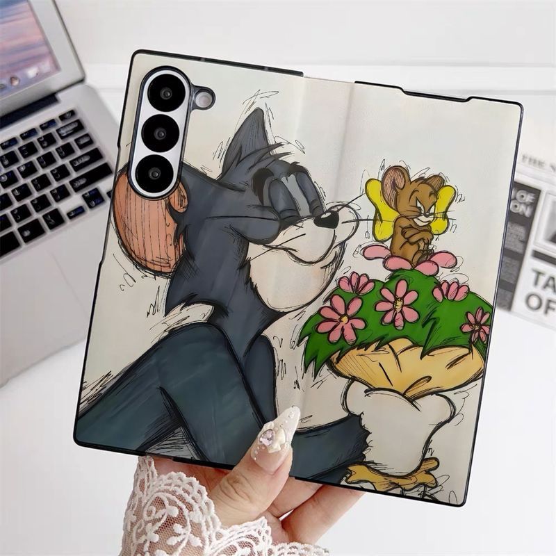 适用三星zfold6手机壳zfold5翻盖皮套zfold4/zfold3/W24猫和老鼠