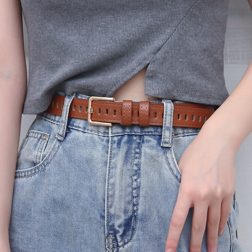 New Korean style women's wide belt, retro round buckle, personalized full-hole trouser belt, versatile student jeans, casual belt