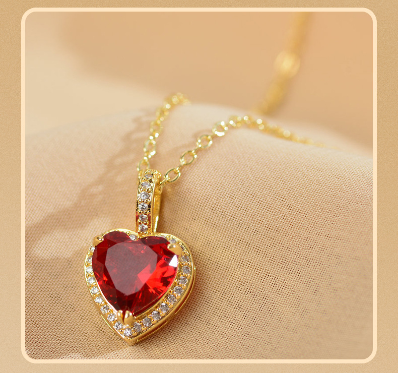 Date Occasion Copper Material Romantic Heart Shape Copper Plating Inlay Zircon Pendant Necklace 1 Piece