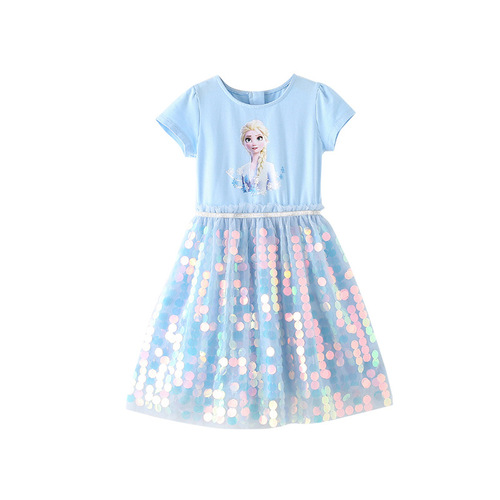 Little Girl Ice Age Elsa Dress Summer Girl Children Elsa Skirt Elsa Short Sleeve Baby Girl Dress