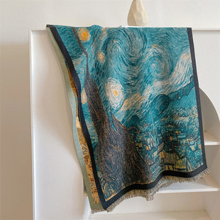 Qinghai Xizang Chaka Salt Lake travel oversized warm shawl female Van Gogh oil painting style thickened cloak air conditioning blanket