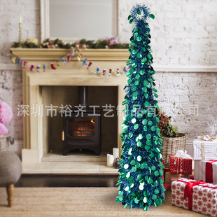 Amazon Cross-Border Best-Selling Dark Green Disc Christmas Tree 1.5m Pvc Foldableable Indoor and Outdoor Christmas Decoration