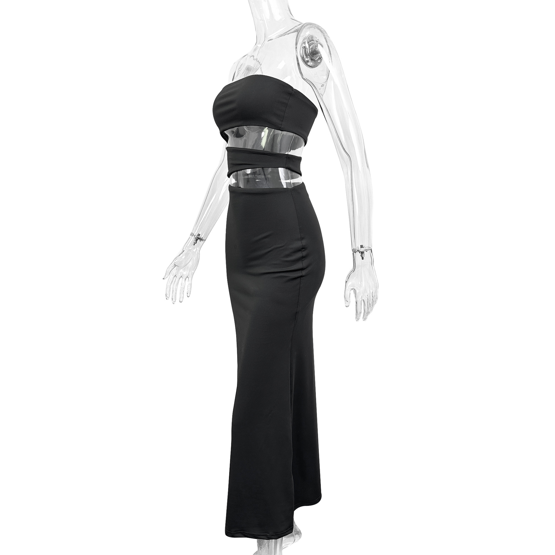 Women Hollow Out Cutout out Cropped Maxi Dress Summer Sexy Tube Top Simple Sheath Dress