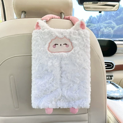 Car tissue box/set creative, hanging design featuring a cute little - rabbit-fur-embossed-hanging-tissue-box-little-lamb