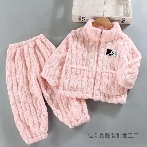 Set of Autumn/Winter Home Clothes for Men, Winter Pajamas for Girls and Babies, Thick Children's Flannel for Girls, Coral Fleece for Children