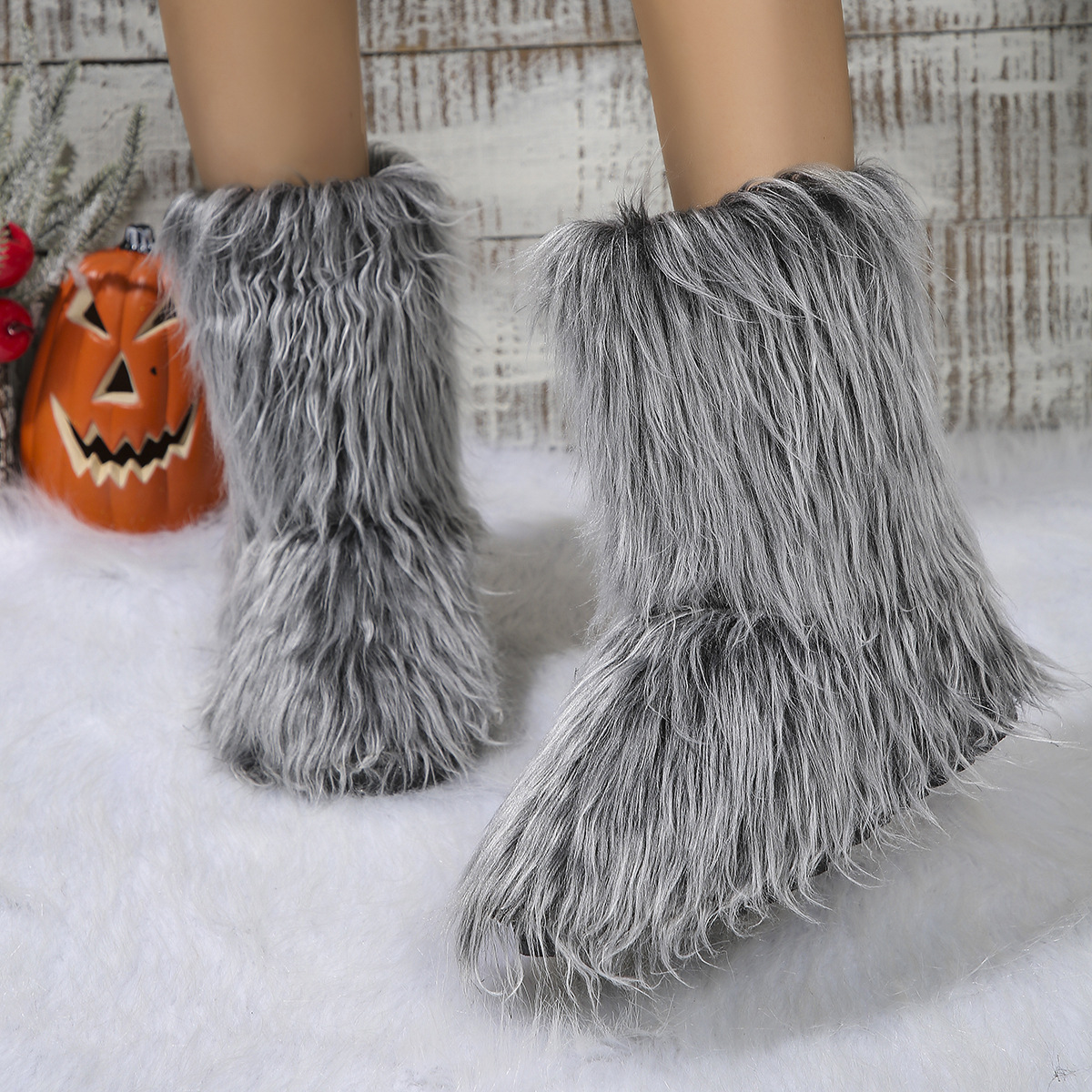 Damesko 2024 varme snøstøvler dame vinter 43 stor størrelse pluss fløyelsstøvler med tykk bunn og plysj mellomlange rør_voghion.com