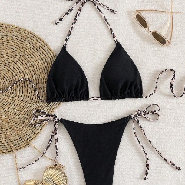 European and American New Bikini Swimsuit Three-Point Suit Halterneck Lace-Up Sexy Beach Split Swimsuit Women's High-End