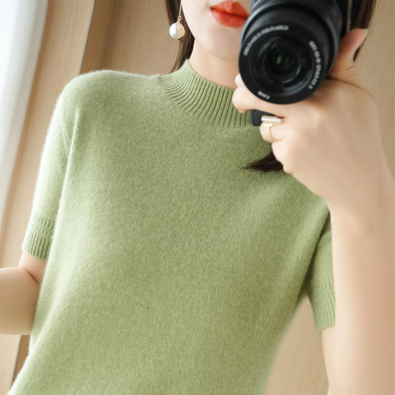 Half-turtleneck Cashmere Sweater Women's Pullover Warm Top Spring and Autumn Slim-fit Wool Sweater Short Slim-fit Knitted Base Sweater