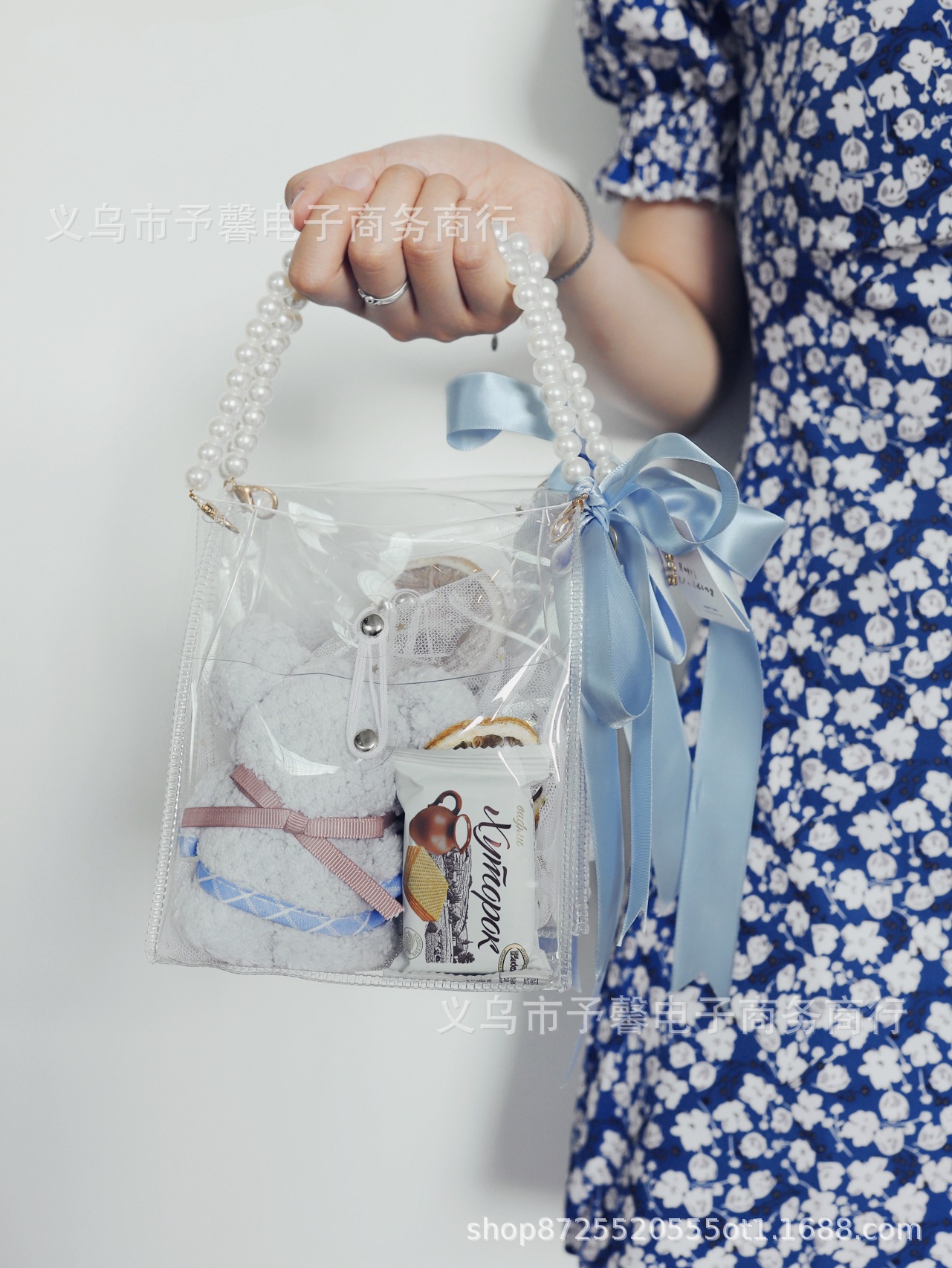 pvc透明珍珠手提袋仙女伴娘伴手礼袋婚庆喜糖盒生日回礼包装袋子