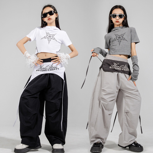 Jazz Dance Costume for Girls - Korean Style Tank Top and Backless Top with Jazz Pants for Children - Trendy Performance Outfit