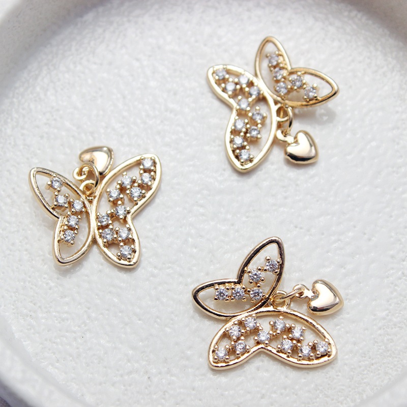 14k包金保色ジルコン蝶18 * 20mmストラップペンダントネックレスDIY手作りアクセサリー部品