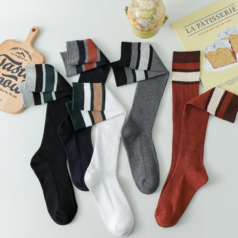 Calf socks women's mid-calf socks autumn and winter thick slimming striped high-calf socks for students with daddy shoes wholesale
