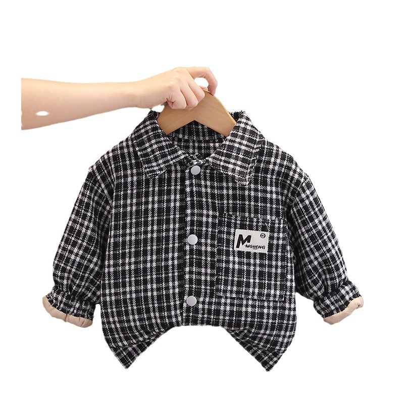 Niños con chaqueta de chaqueta, bebés con chaqueta de manga larga, chaqueta de invierno, camisa a cuadros.