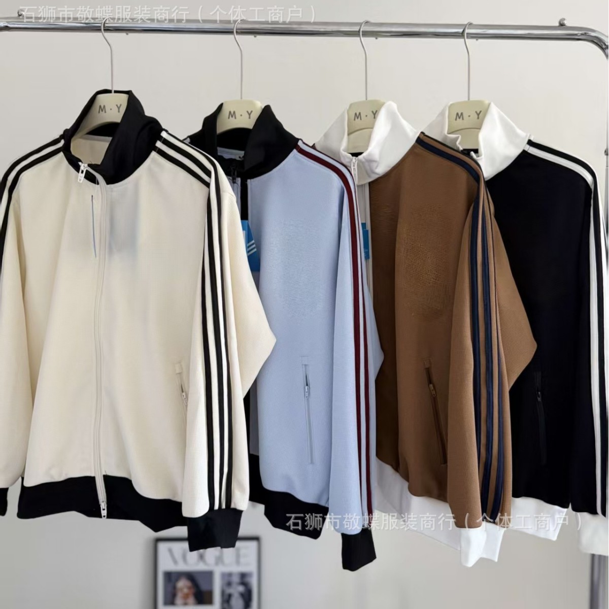 New Autumn Embroidered Waffle Striped Stand Collar Jacket Retro Sports Classic Unisex Casual Jacket