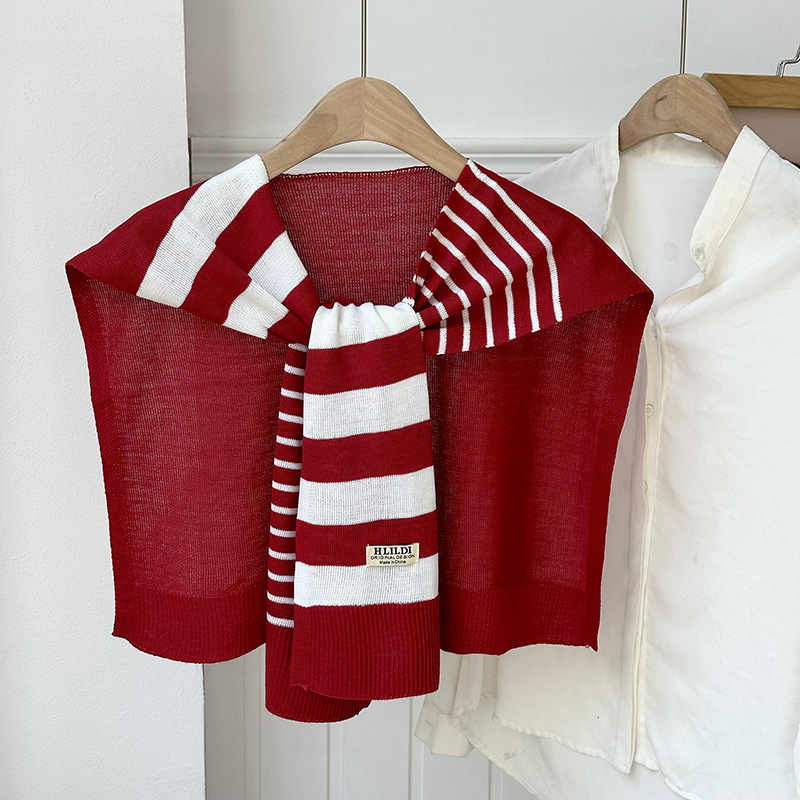 Primavera y otoño tejido a rayas cruzadas pequeñas sopales de cuello decoración delgada hombro de collar falso cardigan nudo