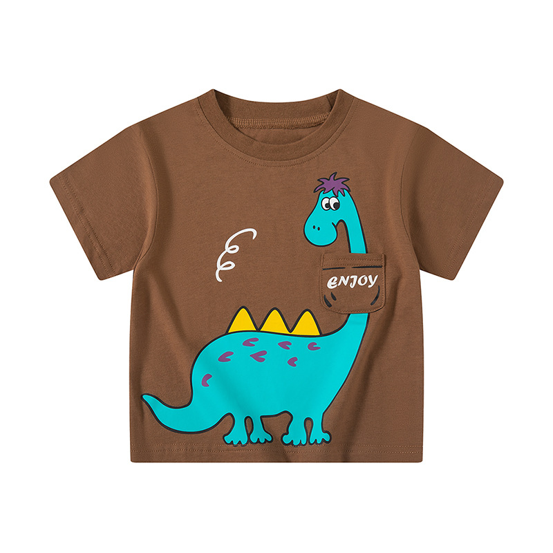 Ropa para niños transfronterizos Camiseta de manga corta para niños Nuevo verano para niños con bolsillos de dibujos animados de media manga Tops sueltos al por mayor