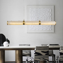 新中式全铜餐厅设计师创意简约长条吊灯个性前台禅意西班牙云石灯