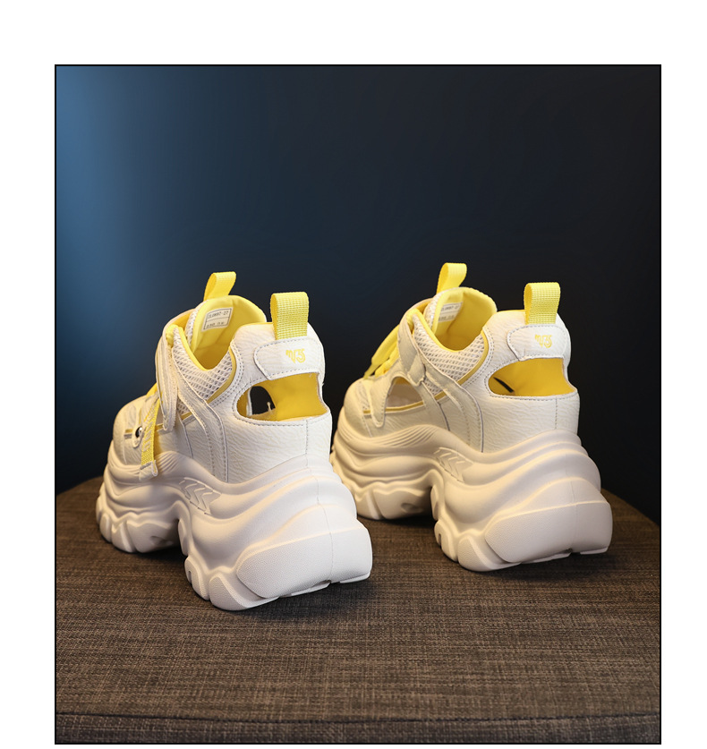 Giày sneaker nữ đế dày chunky thoáng khí mặt lưới đục lỗ độn cao bên trong — Màu trắng chi tiết 20