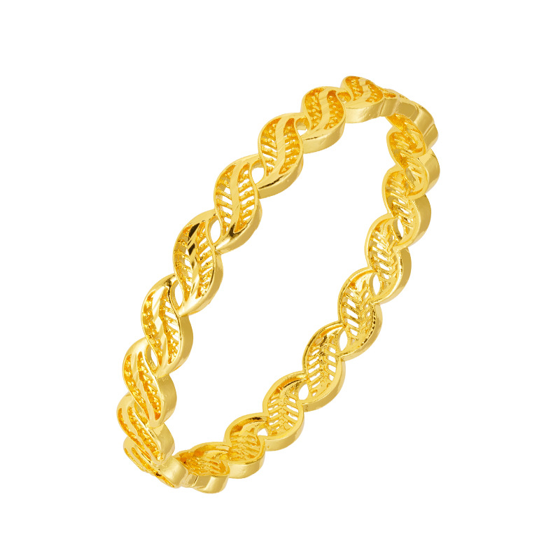 Estilo antiguo arena oro giro bobinado hebilla pulsera de gran altura hojas de aleación de cobre hueco hombres y mujeres pulsera en línea estilo de celebridad