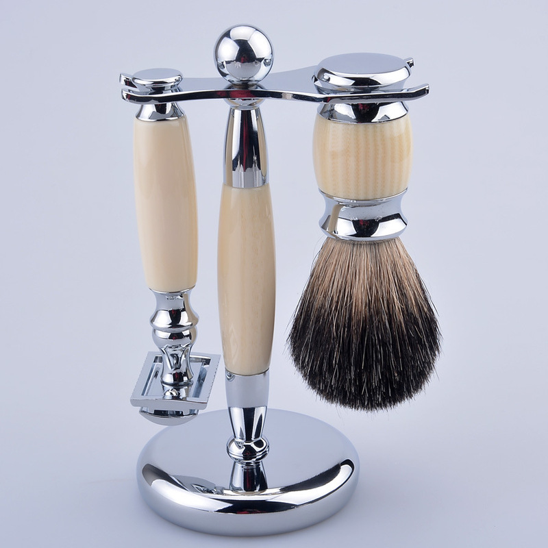 Factory wholesale beard care tool set imitation ivory beard brush set razor holder set Factory wholesale beard care tool set imitation ivory beard brush set razor holder set