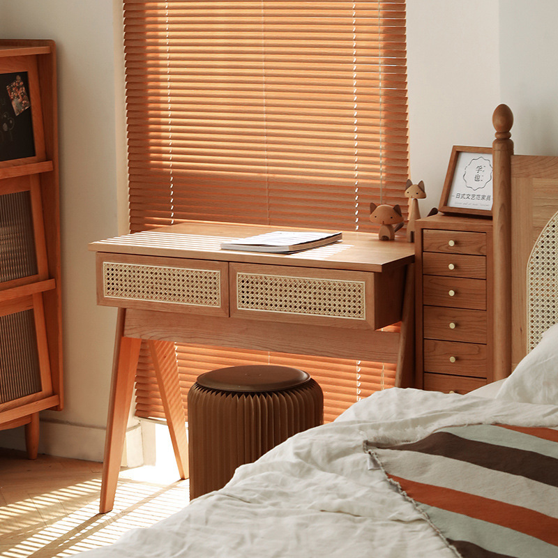 Nonghe Japanese Simple Solid Wood Writing Desk Home Computer Desk Rattan Cherry Wood Desk Small Apartment