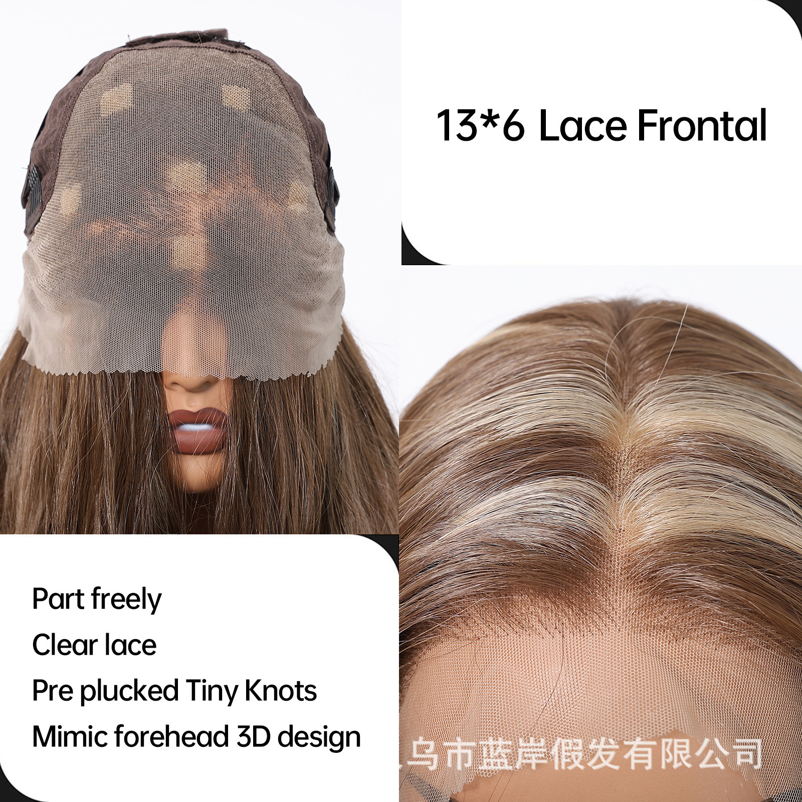 Área grande transfronteriza 13*6 peluca de encaje de seda importada para mujer, costura aleatoria, color marrón oscuro, cabello largo y rizado en stock