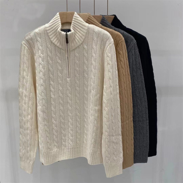 Demi-season cashmere woolen classic knitted sweater with zipper with…