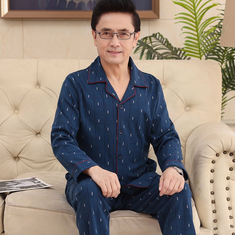 Papá pijamas de los hombres primavera y otoño 100% algodón manga larga más tamaño suelta desgaste en el hogar traje casual