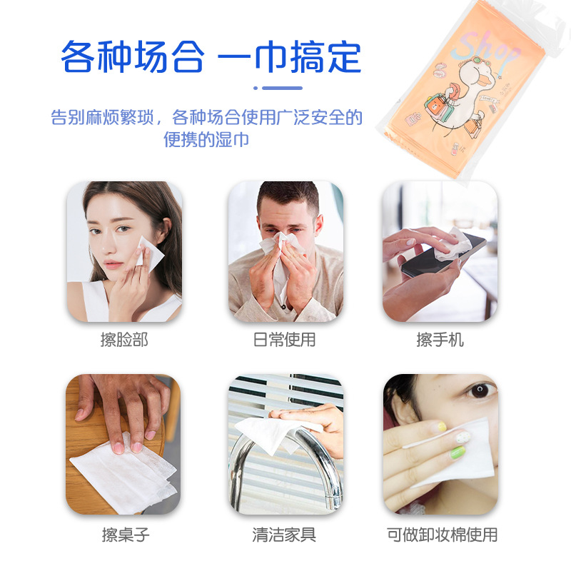 Individually Packaged 10-Piece Wet Wipes Wholesale Mini Portable Soap-Free Wet Wipes Makeup Removal Wet Wipes Convenient