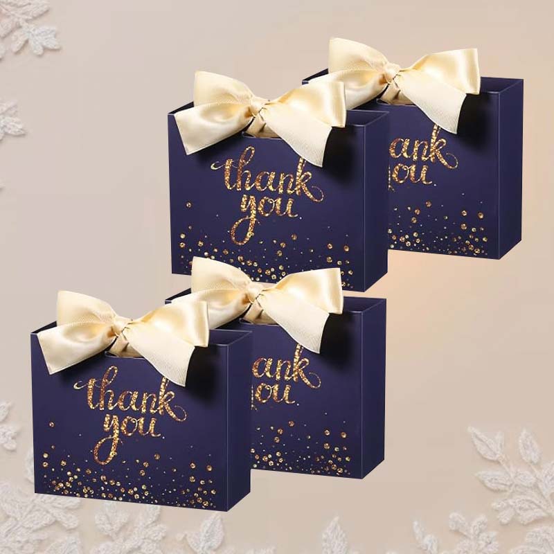 Caja de dulces para recuerdo de boda, pequeña caja de regalo negra con estampado dorado, bolsa de regalo para Navidad, cumpleaños o fiestas, caja de regalo de recuerdo lista para usar.