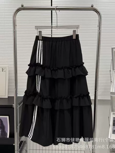 2026 Trendy Black Striped Tiered Skirt for Women, New Summer Style, Casual Slimming Dress for Petite Women
