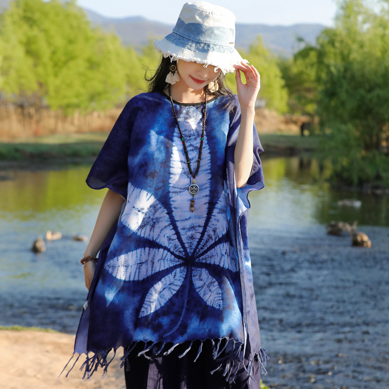 Yunnan primavera y otoño nuevo estilo étnico algodón y lino sensación bufanda geométrica diamante capa exterior viajes protector solar chal para las mujeres