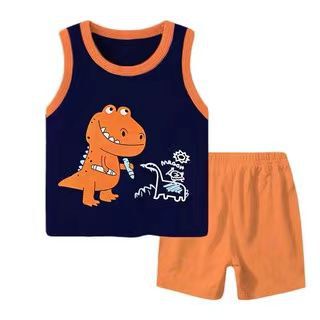 2025 Children's Summer Cotton T-shirt Han Style Sleeveless Set for Boys and Girls Cartoon Middle Children Trendy