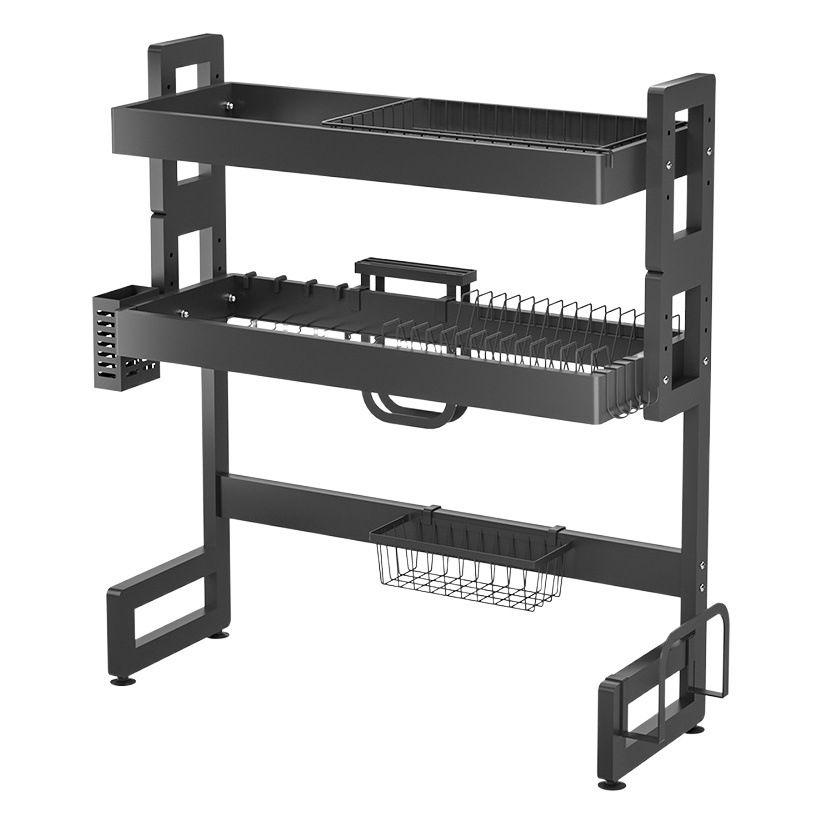 Fregadero de la cocina estante de drenaje estante de almacenamiento estante para platos encimera vajilla de múltiples capas estante de almacenamiento cesta de drenaje para lavar platos negro