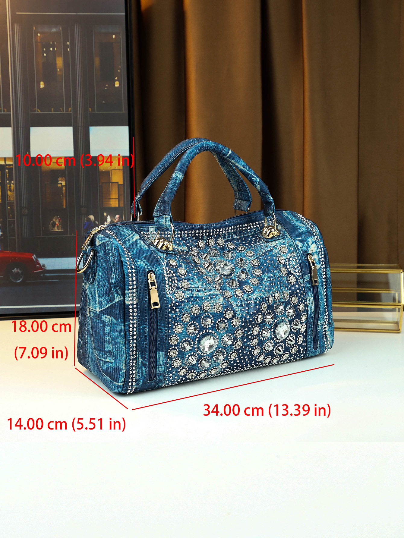 Nuevo bolso de mujer portátil 2025 bolso de mensajero de tendencia transfronteriza con tachuelas de diamantes bolso de hombro de mezclilla casual