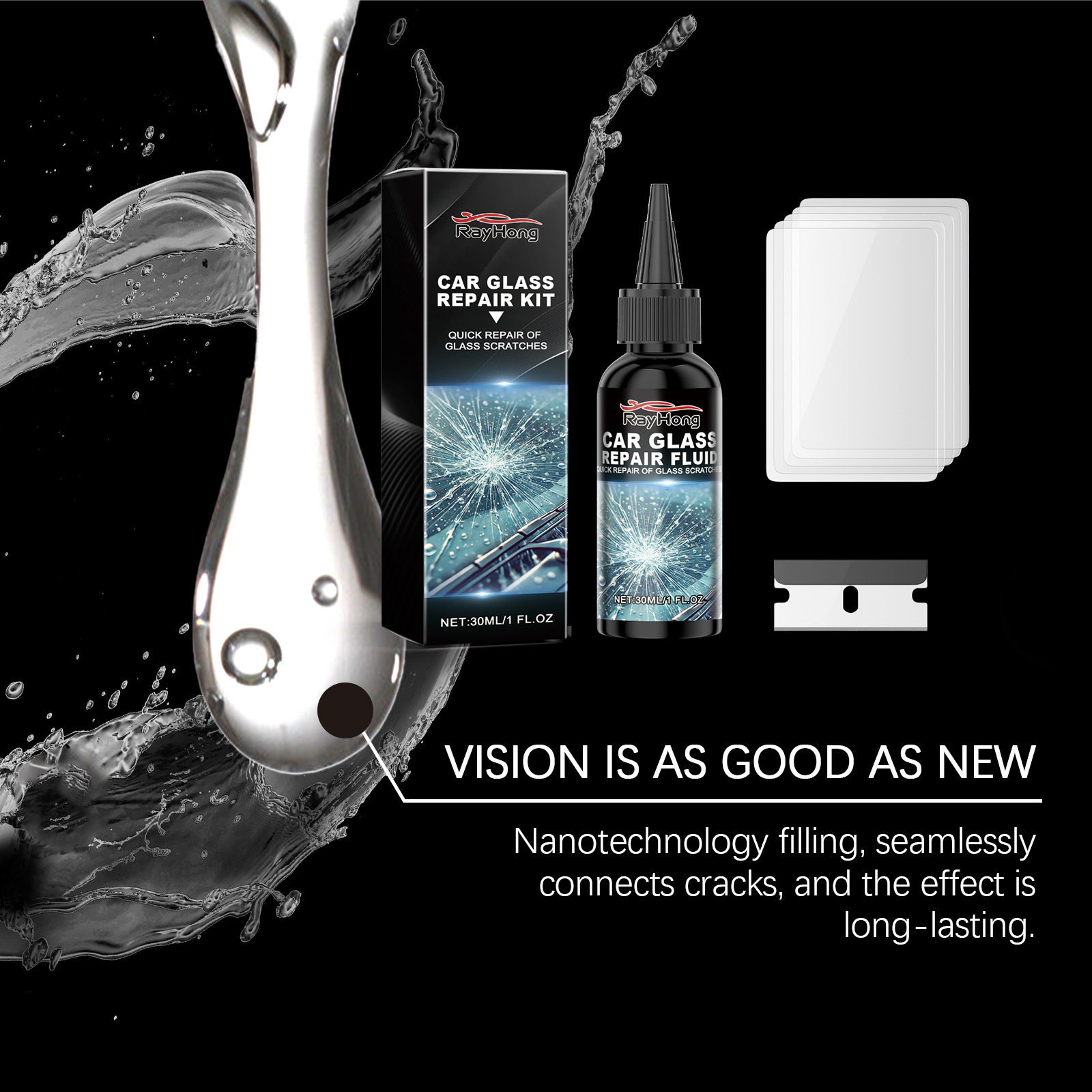 Rayhong Car Repair Kit Windshield Window Crack Repair Fluid Improves Vision Clarity Tool