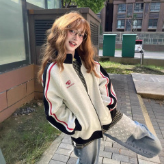 国潮牌美式复古撞色拼接立领卫衣女秋季新款宽松ins高街情侣外套