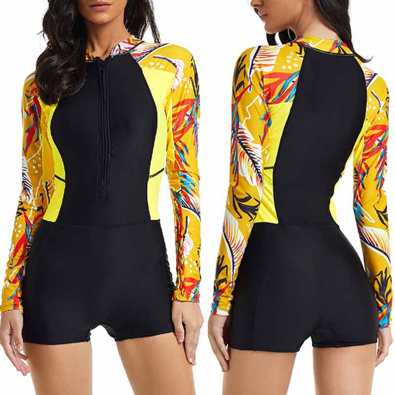 2025 New Women's European and American Cross-border One-body Long-sleeved Fashionable Printed Slim-fit Slimming Simple Surf Wetsuit