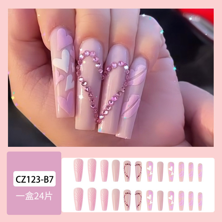 Pieza de uñas de diamante europeo y americano desgaste al por mayor uñas amor largo falso parche de uñas prensa en las uñas