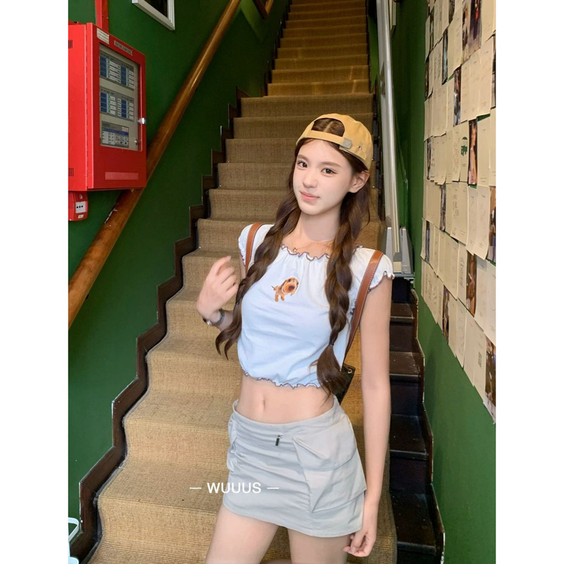 Wuuus Originl Series Cat and Dog Club Printed Short-Sleeved Women's Small Flying Sleeve T-Shirt Wuuus Originl Series Cat and Dog Club Printed Short-Sleeved Women's Small Flying Sleeve T-Shirt