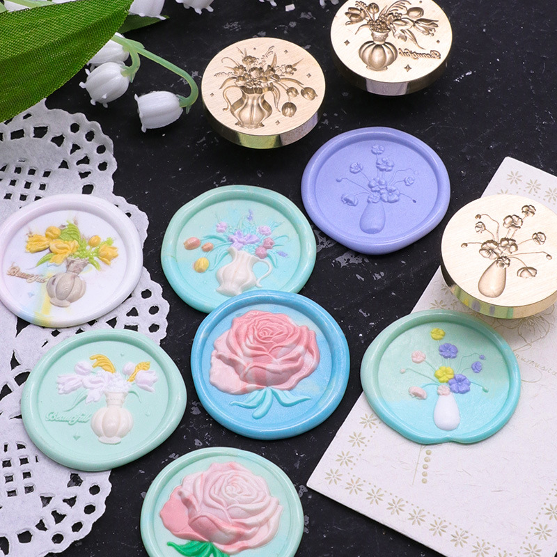 Sello de pintura de fuego serie de plantas tulipán rosa artística fuego pintura sello creativo cera regalo