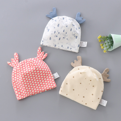 New born baby spring and autumn new hat double layer cartoon style baby confinement hat children's head protection hat