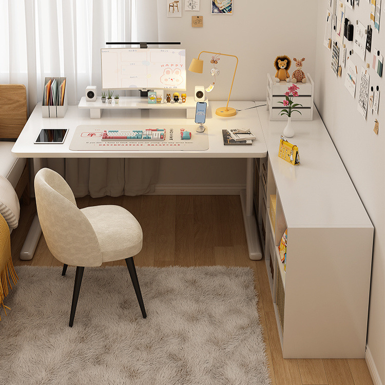 Computer Desk Home Girls Bedroom Small Table Workbench L-Shaped Desk Bookshelf Integrated Simple Corner Desk