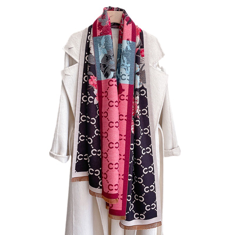 2023 de alta calidad versátil cálido chal engrosada bufanda Otoño e Invierno Nueva carta flor bufanda de Cachemira para las mujeres