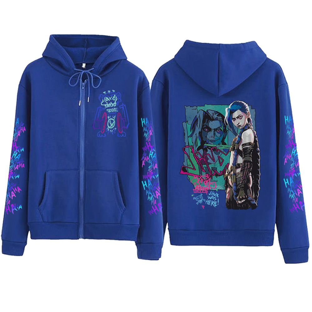 Hot Anime Jinx-Arcane Zipper Hoodie Harajuku Pullover Tops