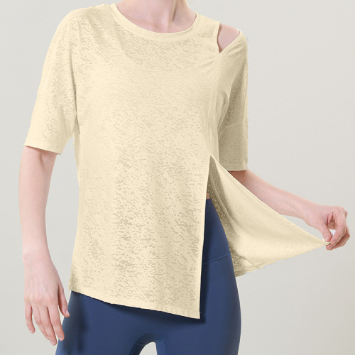 Summer New Arrival Jacquard Hollow-Out Breathable Short-Sleeve T-Shirt for Women: Sexy European & American-Style Blouse for Yoga & Workout, Lulu Yoga Wear