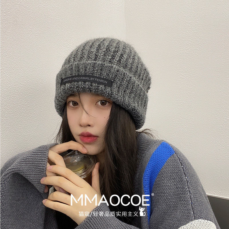頭囲が大きい女性用帽子、小顔、秋冬韓国版、万能おしゃれウール帽子、ゆったり暖かいニット帽|undefined
