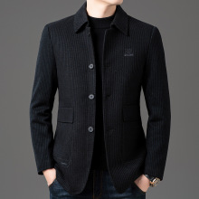 品牌羊毛呢夹克男士立领中年羽绒服加厚短款爸爸装保暖休闲外套潮