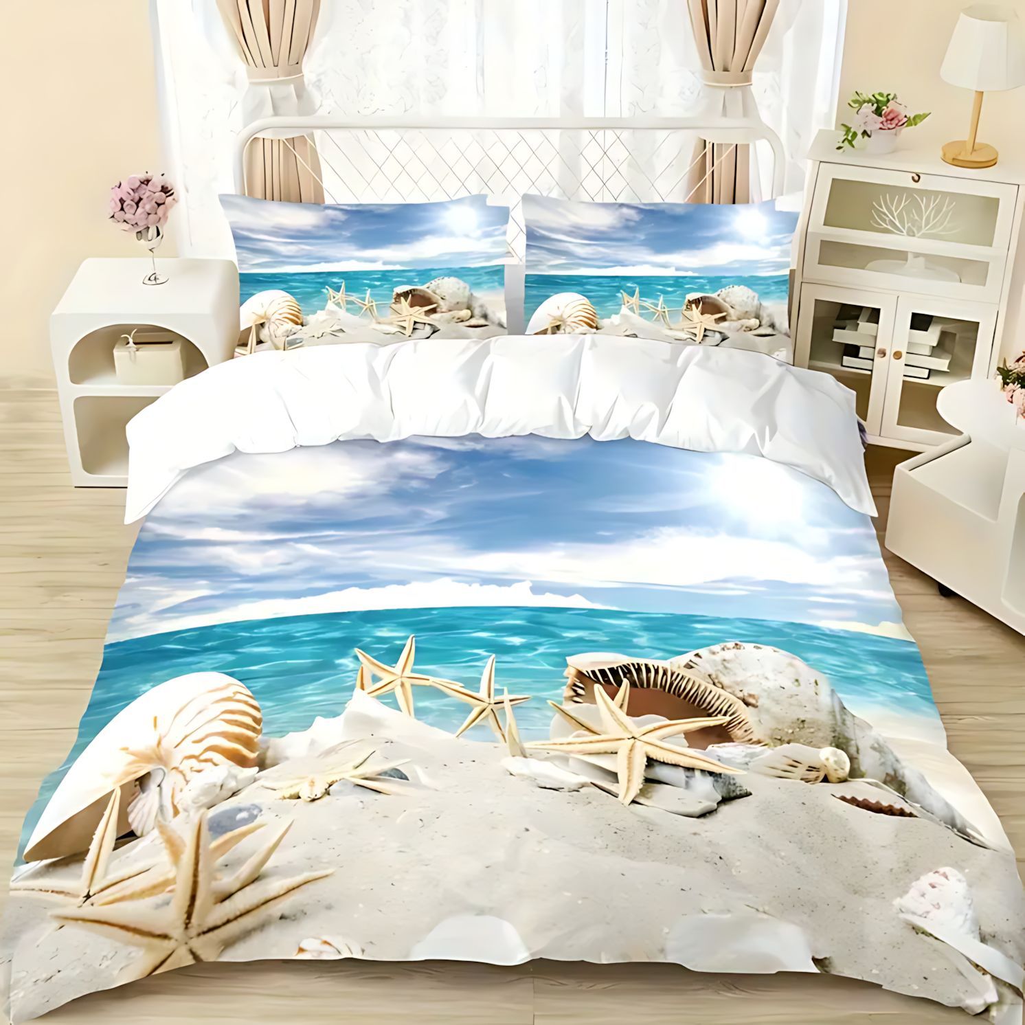 TEMU / JIT comercio exterior transfronterizo playa mar vista alta definición impresión digital colcha suave kit fuente fabricante textil doméstico