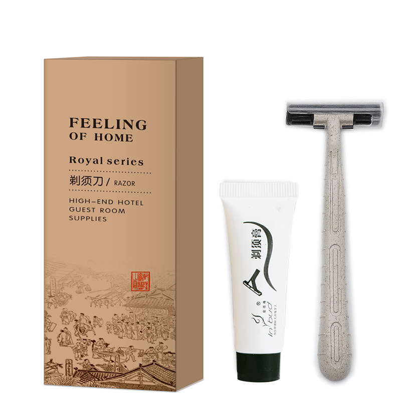 심플하고 우아한 크래프트 종이 상자 ~ 쉐이빙 세트 (짚 더블 스테인레스 스틸 면도기 + 10ml 쉐이빙 크림)